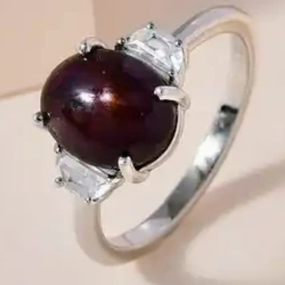 Shop LC Jewelry - Indian Star Ruby and White Zircon Ring in Platinum Over Sterling Silver